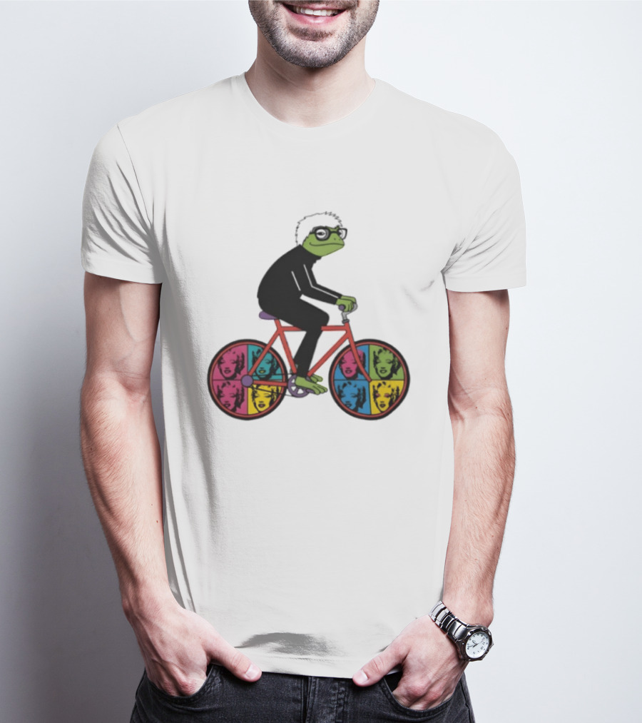 Andy Warhol Style Frog On Pop Art Bicycle T-Shirt