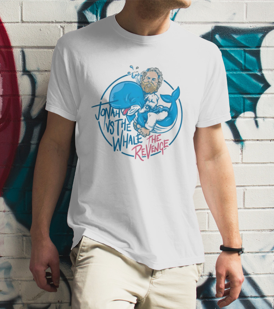 Jonah Vs The Whale The Revenge Cartoon Bearded Man Grappling Blue Creature T-Shirt