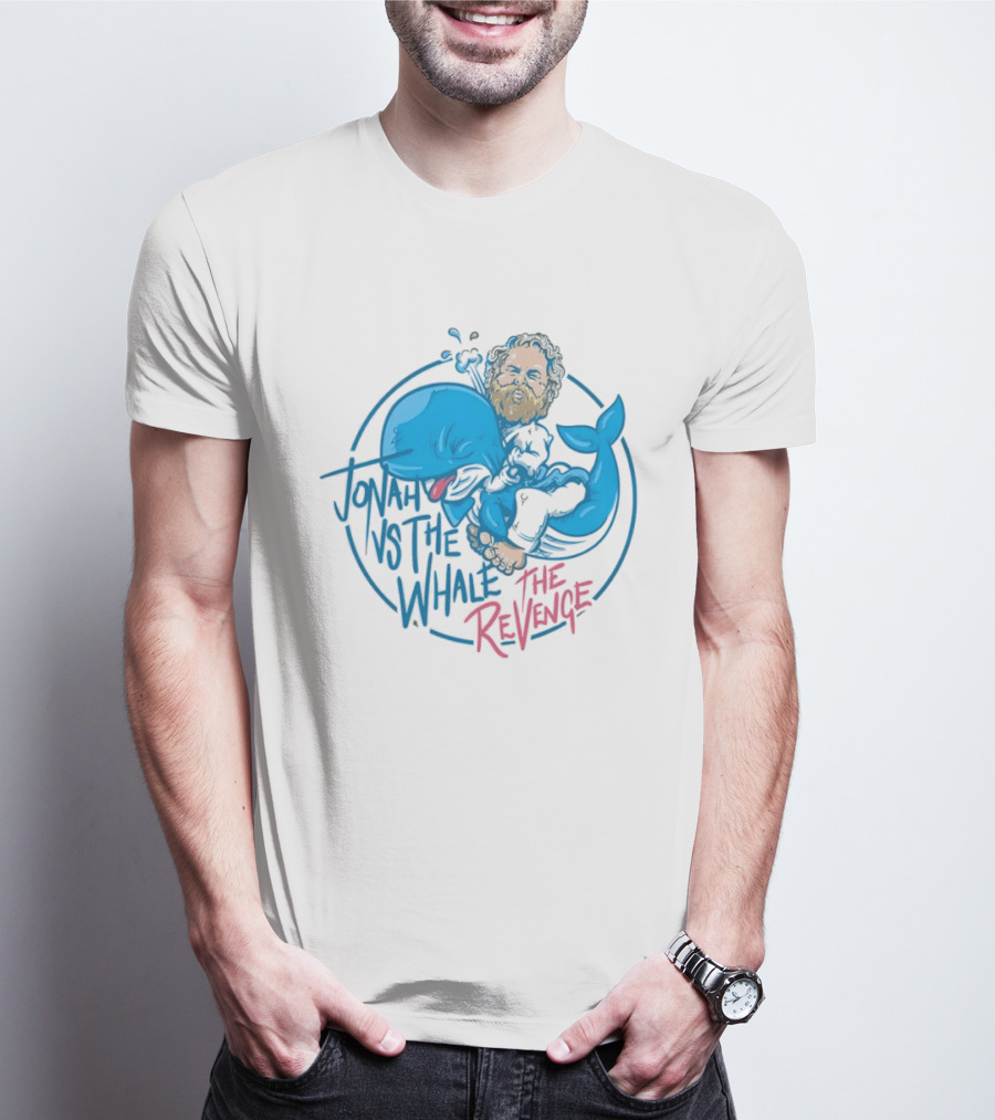Jonah Vs The Whale The Revenge Cartoon Bearded Man Grappling Blue Creature T-Shirt