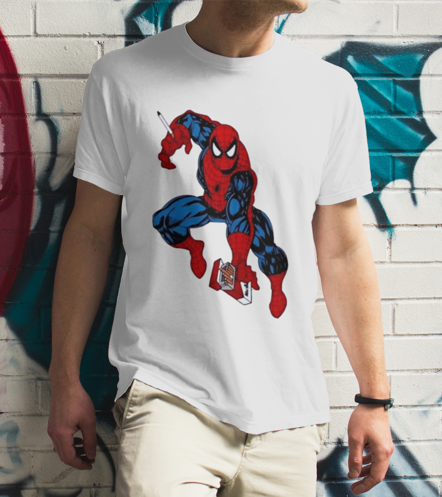 Marlboro Spider Man Crouching Holding Cigarette Packcartoon T-Shirt