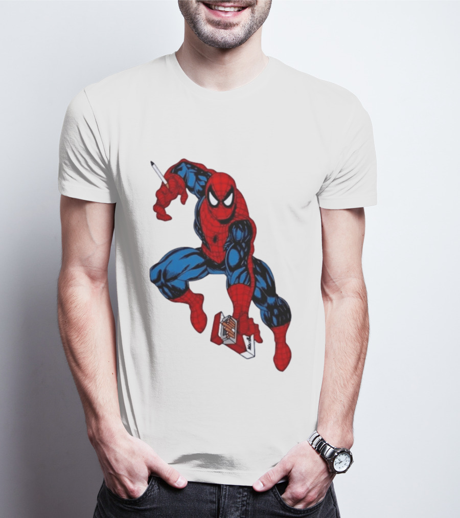 Marlboro Spider Man Crouching Holding Cigarette Packcartoon T-Shirt
