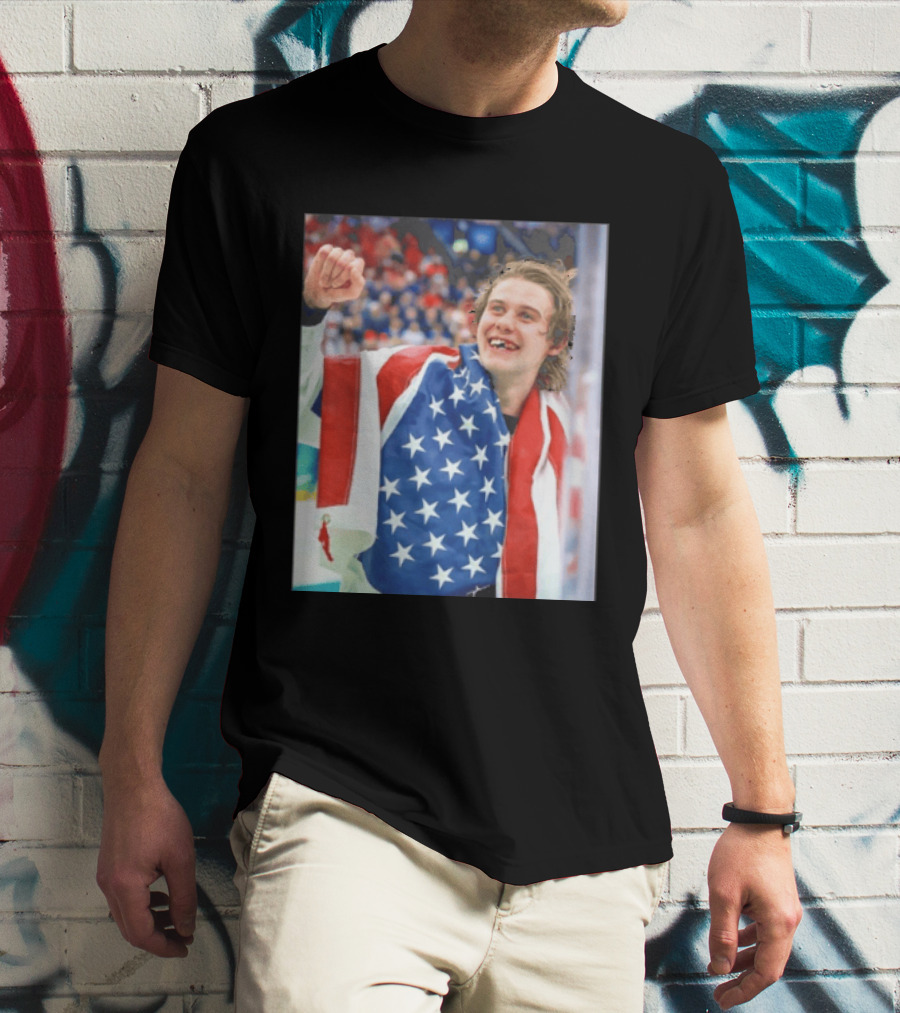 Jack Hughes USA Hockey World Champs 2026 Victory Celebration American Flag T-Shirt