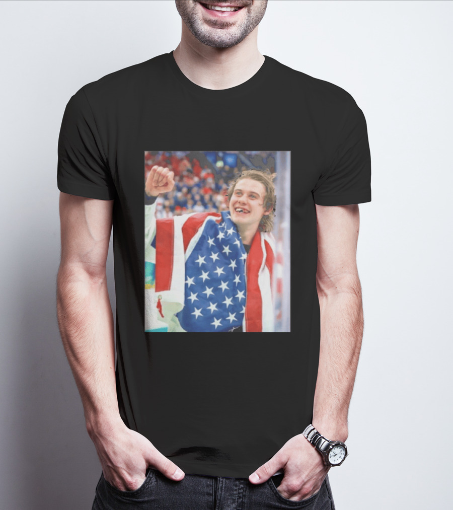 Jack Hughes USA Hockey World Champs 2026 Victory Celebration American Flag T-Shirt