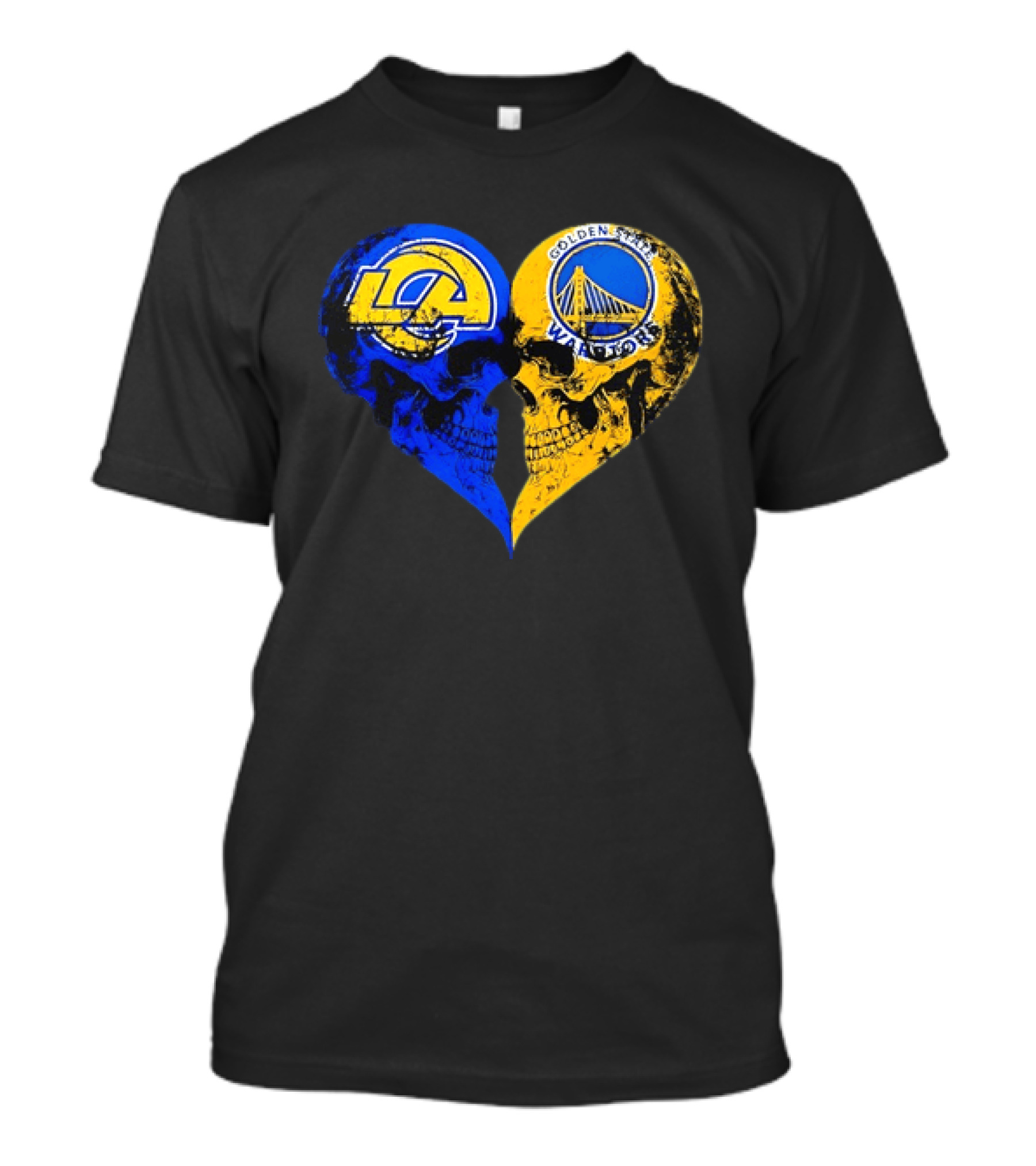 Los Angeles Rams Golden State Warriors Heart Shaped Skulls Distressed T-Shirt