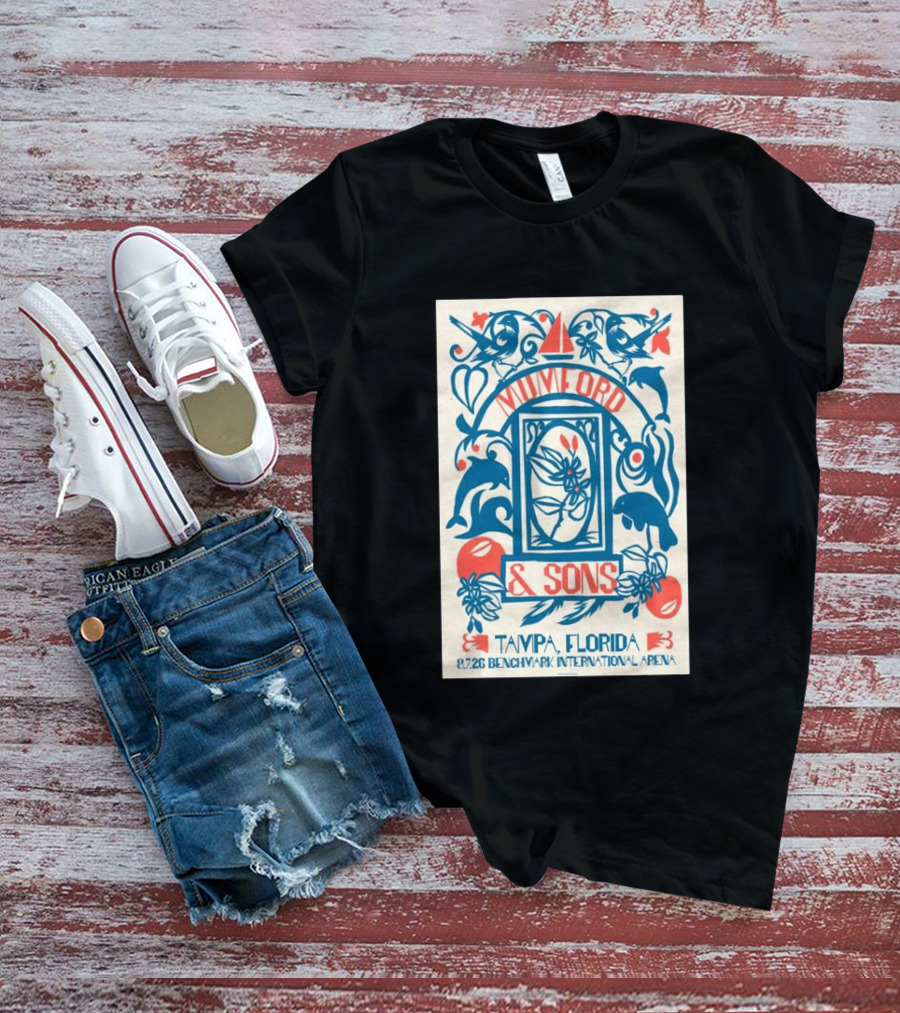 Mumford & Sons August 7 2026 Benchmark International Arena Tampa Florida With Dolphins And Floral Motif T-Shirt