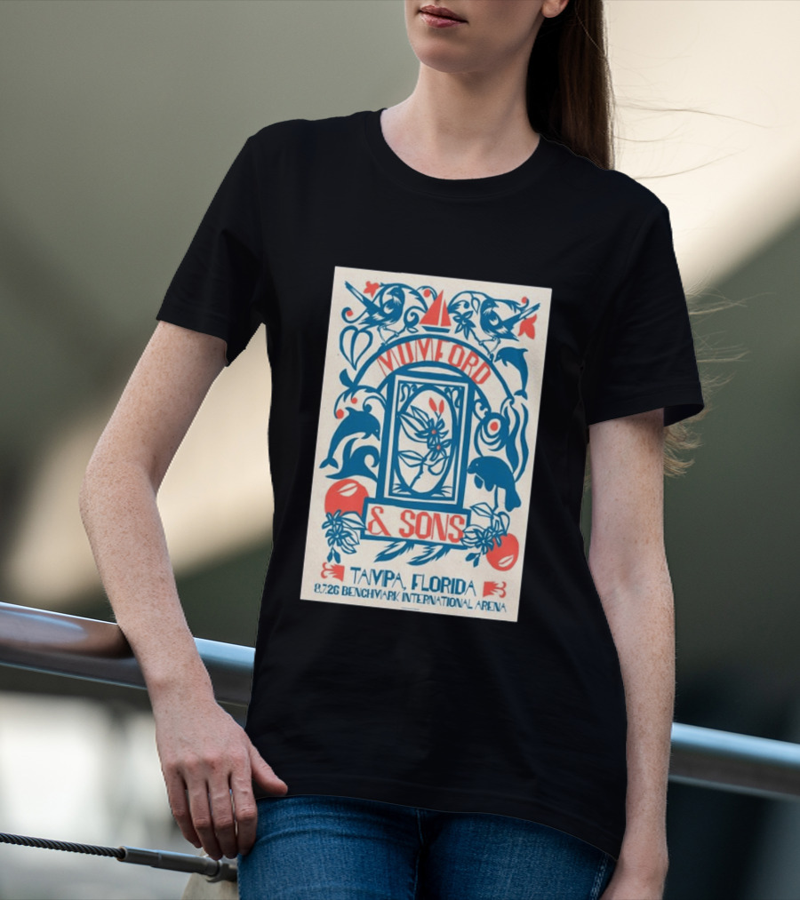 Mumford & Sons August 7 2026 Benchmark International Arena Tampa Florida With Dolphins And Floral Motif T-Shirt