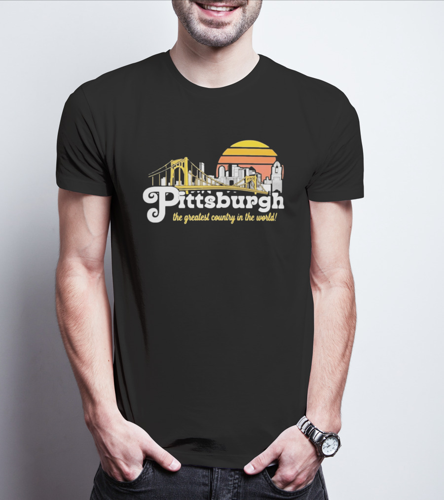 Pittsburgh Skyline With Bridge And Sunset The Greatest Country In The World T-Shirt