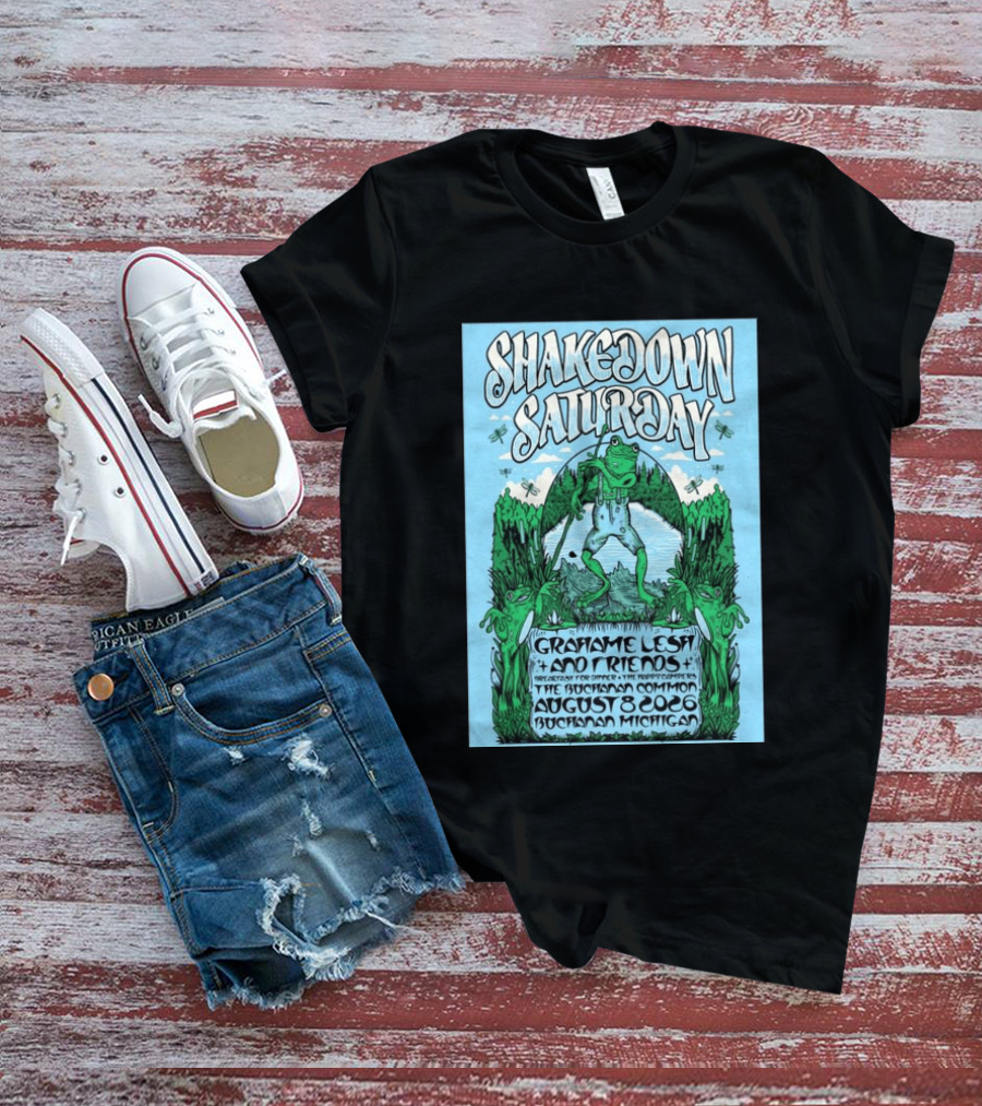 Grahame Lesh Shakedown Saturday August 8 2026 Buchanan Michigan Frog Art Trees Grahame Lesh And Friends Breakfast For Dinner Live Music Event T-Shirt