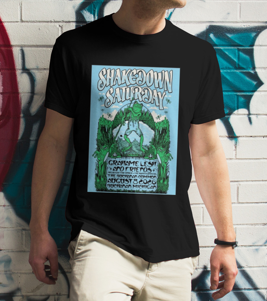 Grahame Lesh Shakedown Saturday August 8 2026 Buchanan Michigan Frog Art Trees Grahame Lesh And Friends Breakfast For Dinner Live Music Event T-Shirt