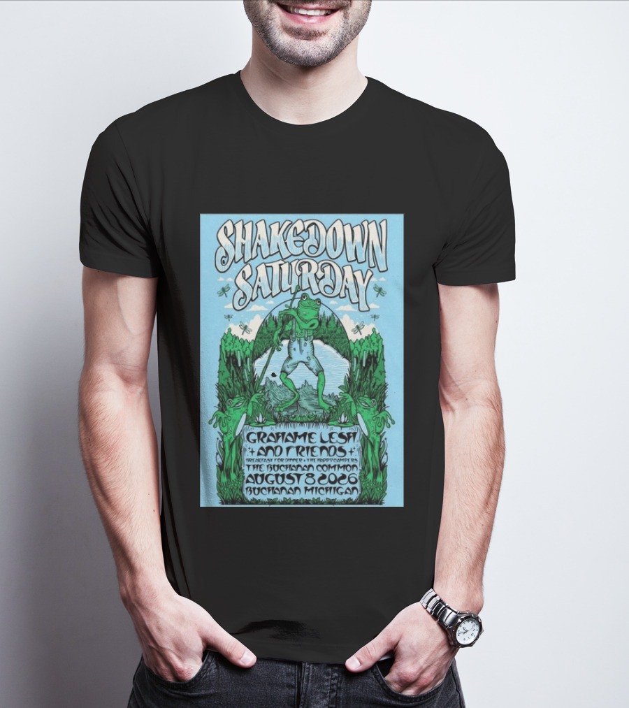 Grahame Lesh Shakedown Saturday August 8 2026 Buchanan Michigan Frog Art Trees Grahame Lesh And Friends Breakfast For Dinner Live Music Event T-Shirt