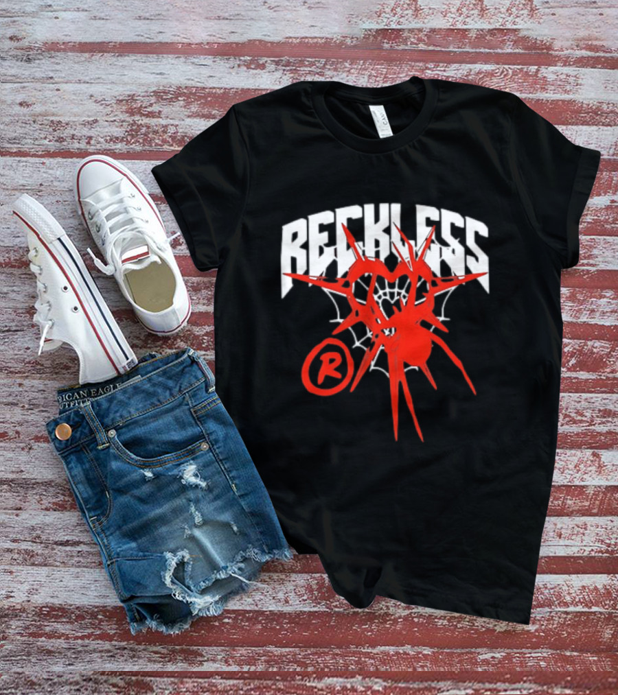 Reckless Web Heart With Spiky Red Symbol And R T-Shirt