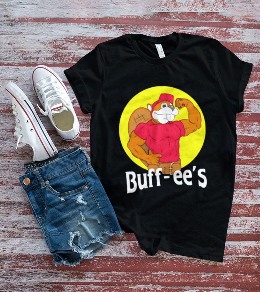 Buff Ee's Strong Muscular Beaver Character In Red Outfit T-Shirt
