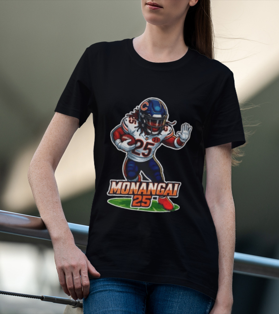 Chicago Bears Kyle Monangai Cartoon Caricature Football Player 25 T-Shirt