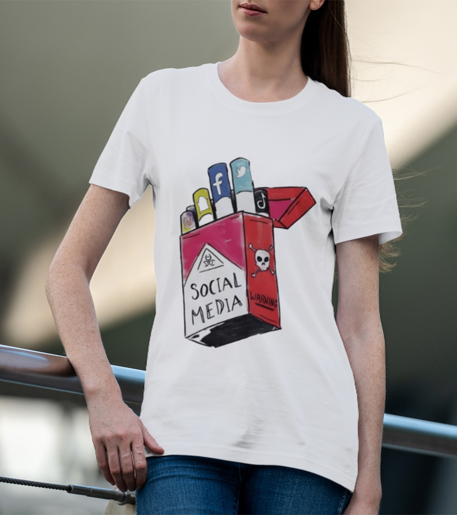 Social Media Warning Cigarette Pack With Iconic Apps T-Shirt
