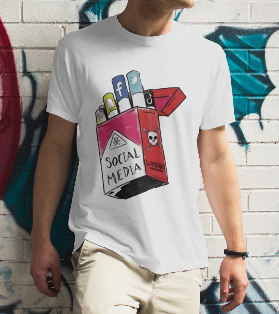 Social Media Warning Cigarette Pack With Iconic Apps T-Shirt