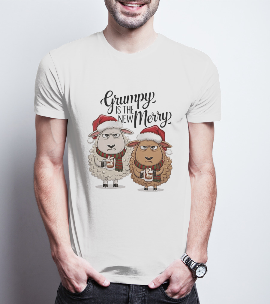 Grumpy Is The New Merry Christmas Sheep Santa Hat Holiday Humor T-Shirt