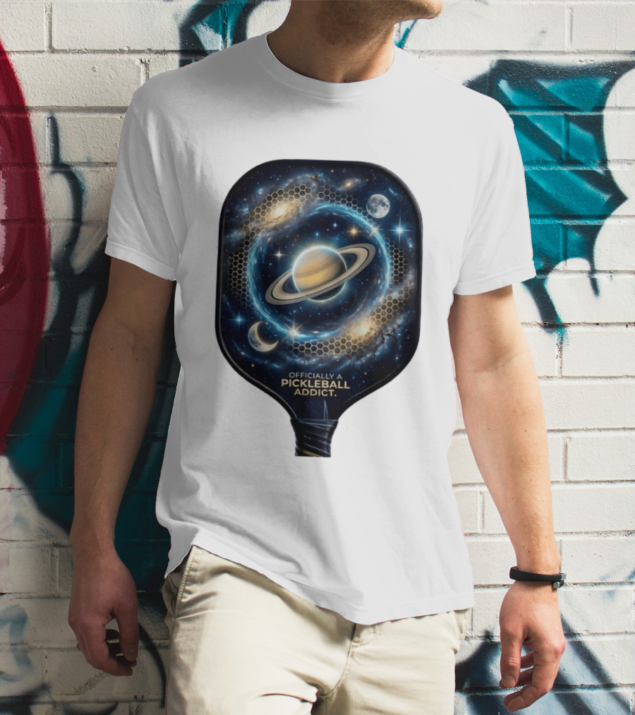 Officially A Pickleball Addict Galaxy Space Planets Saturn Stars T-Shirt