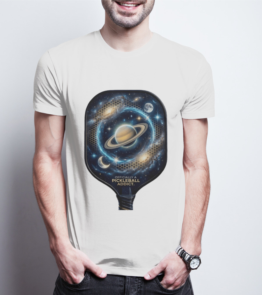 Officially A Pickleball Addict Galaxy Space Planets Saturn Stars T-Shirt