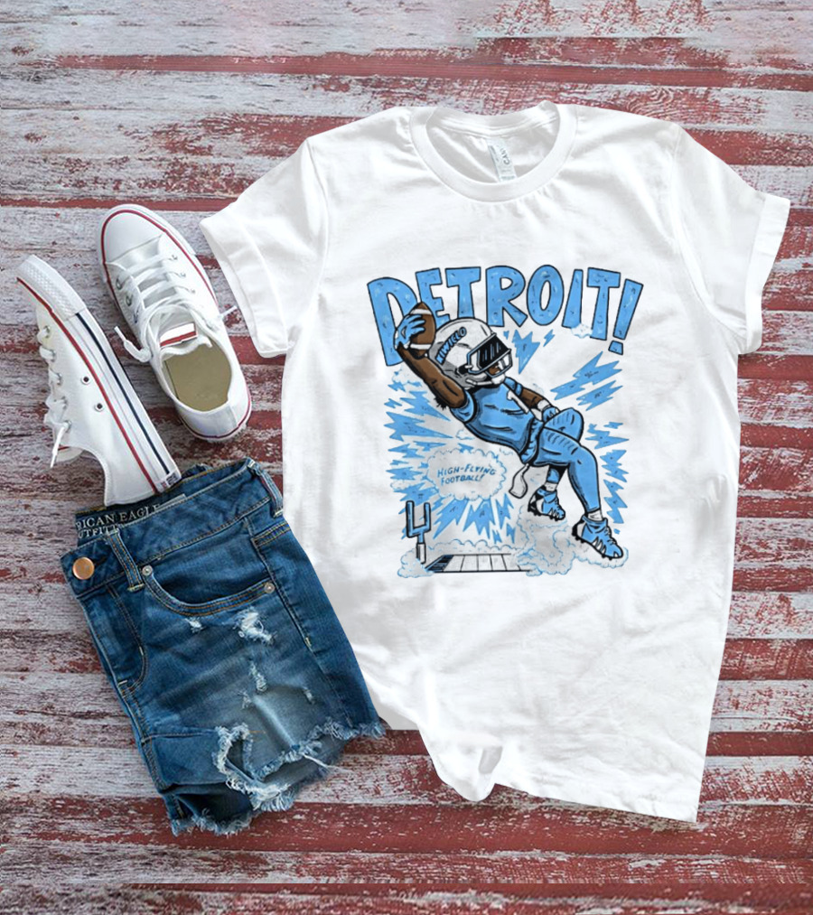 Detroit Lions High Flying Football Dynamic Catch Comic T-Shirt