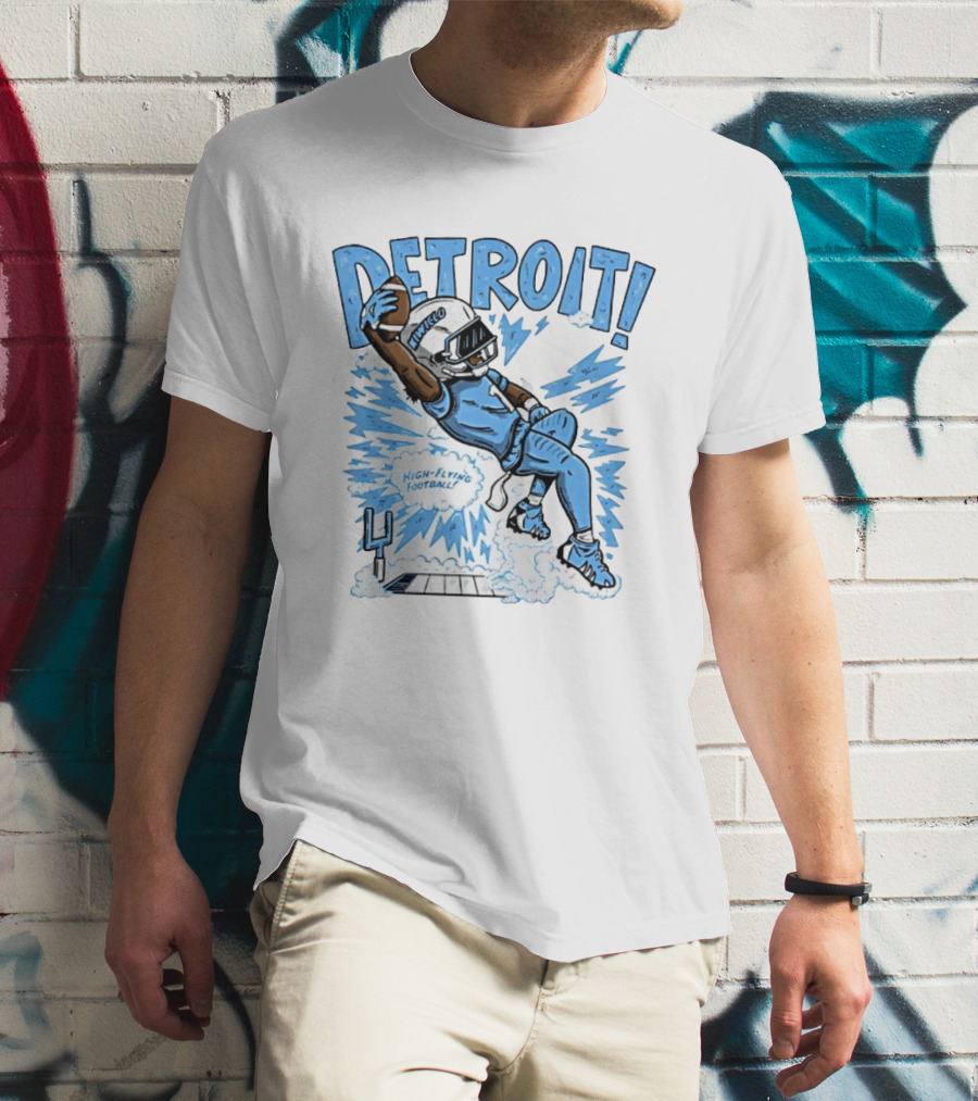 Detroit Lions High Flying Football Dynamic Catch Comic T-Shirt