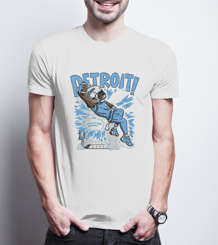 Detroit Lions High Flying Football Dynamic Catch Comic T-Shirt
