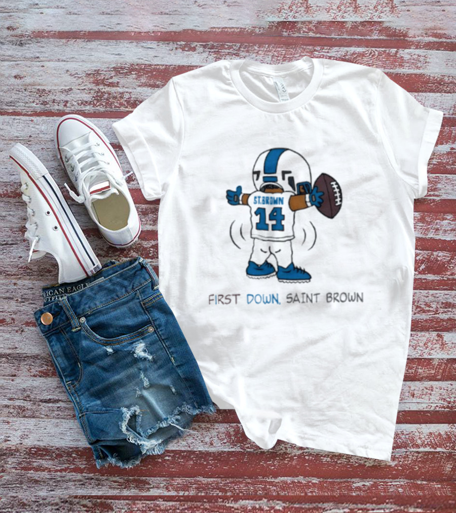 Trending Detroit Lions First Down Saint Brown 14 T-Shirt