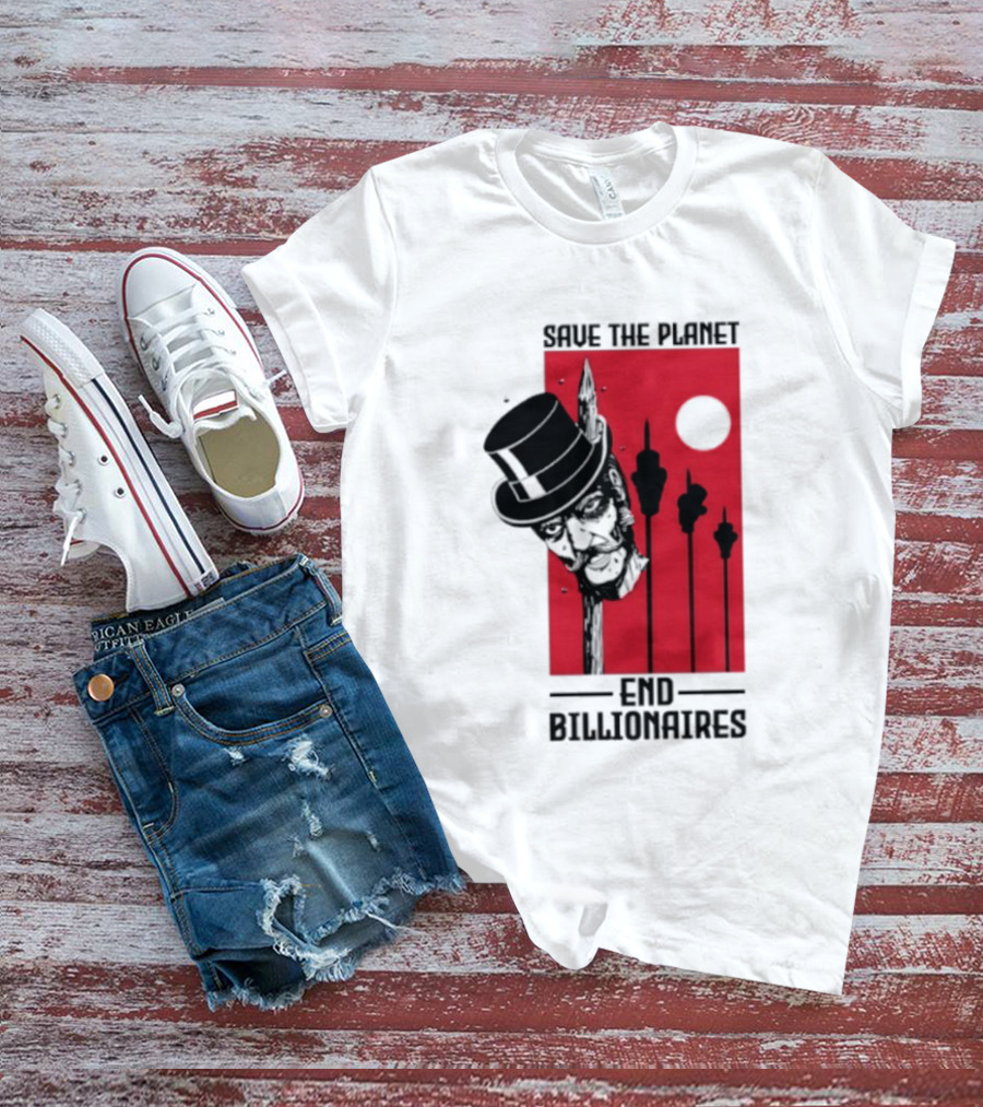 Original Save The Planet End Billionaires Top Hat Monopoly Man Red Sun T-Shirt
