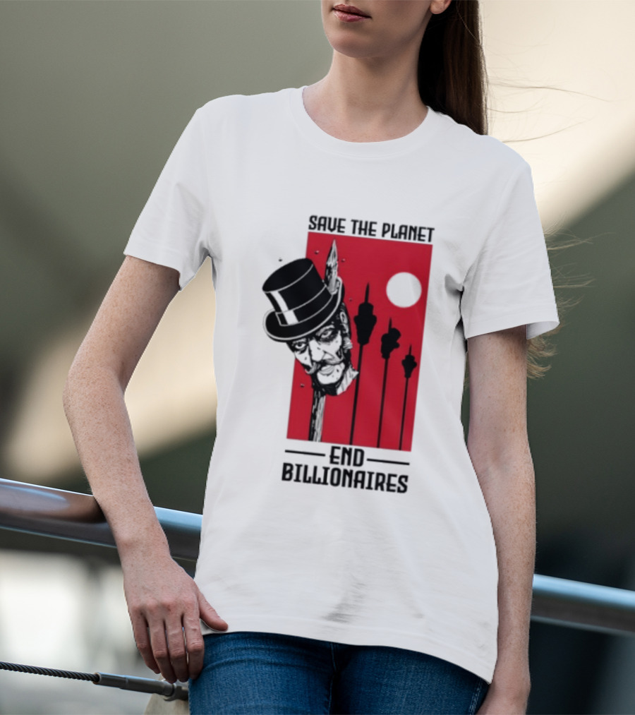 Original Save The Planet End Billionaires Top Hat Monopoly Man Red Sun T-Shirt