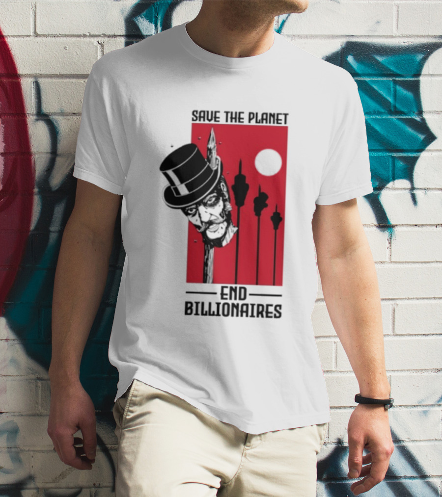 Original Save The Planet End Billionaires Top Hat Monopoly Man Red Sun T-Shirt