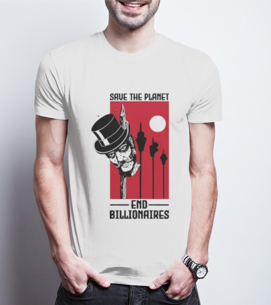 Original Save The Planet End Billionaires Top Hat Monopoly Man Red Sun T-Shirt