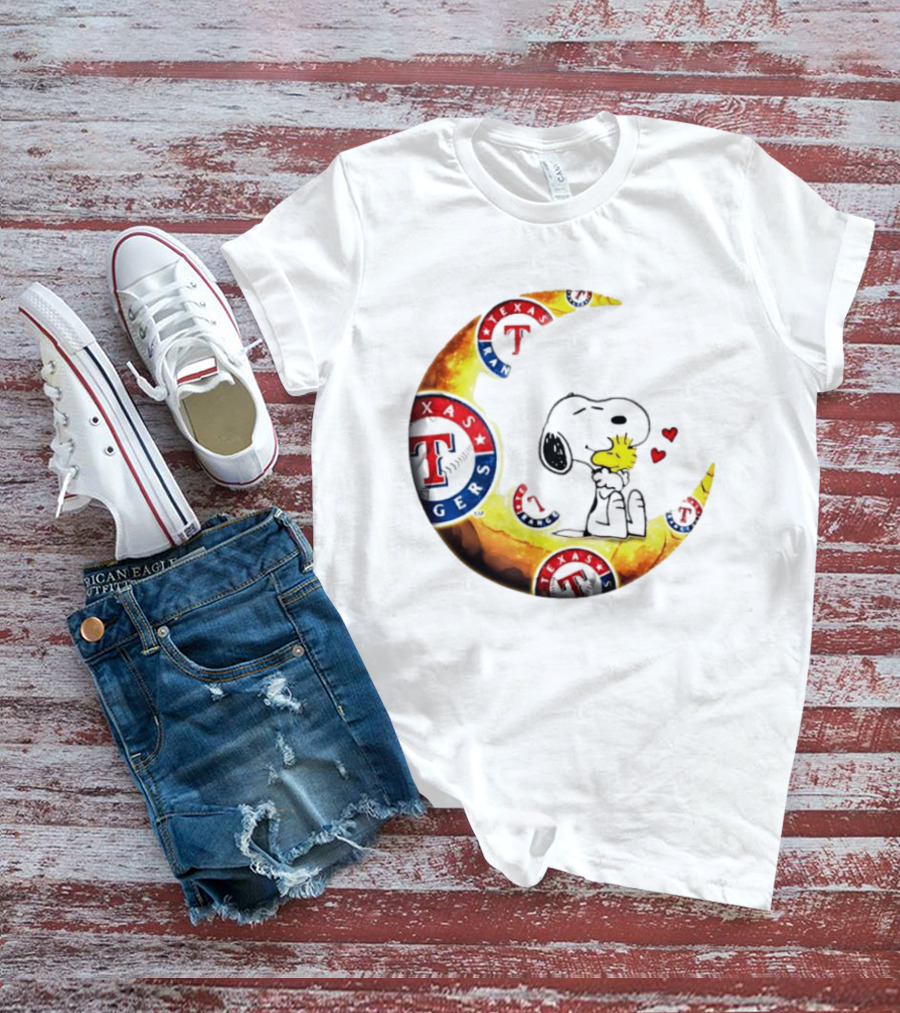 Snoopy Woodstock Texas Rangers Moon Baseball Fan Celebration T-Shirt