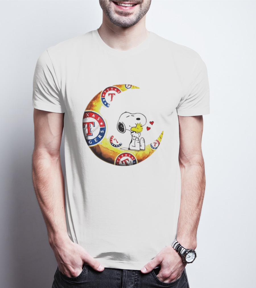 Snoopy Woodstock Texas Rangers Moon Baseball Fan Celebration T-Shirt