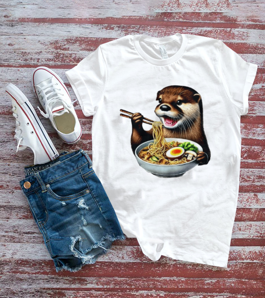 Trendy Otter Enjoying Ramen Bowl Meme T-Shirt