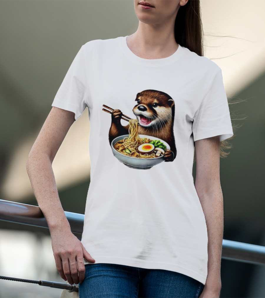 Trendy Otter Enjoying Ramen Bowl Meme T-Shirt