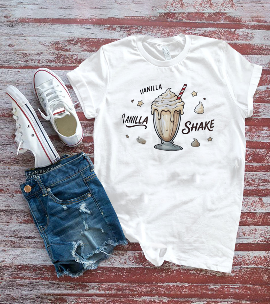 Vanilla Shake Dessert Sweet Treat Milkshake Star Accents Whipped Cream Glass T-Shirt