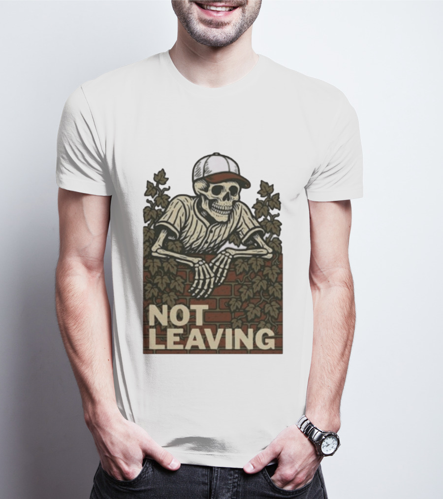 Skeleton Baseball Player Not Leaving Brick Wall Ivy Cap T-Shirt