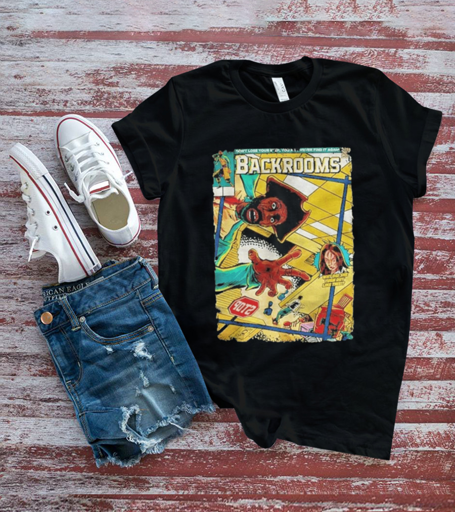 Backrooms Horror Comic Why Did She Turn Out Like This Don't Lose Your Way Stop Sign Creepy Scene T-Shirt