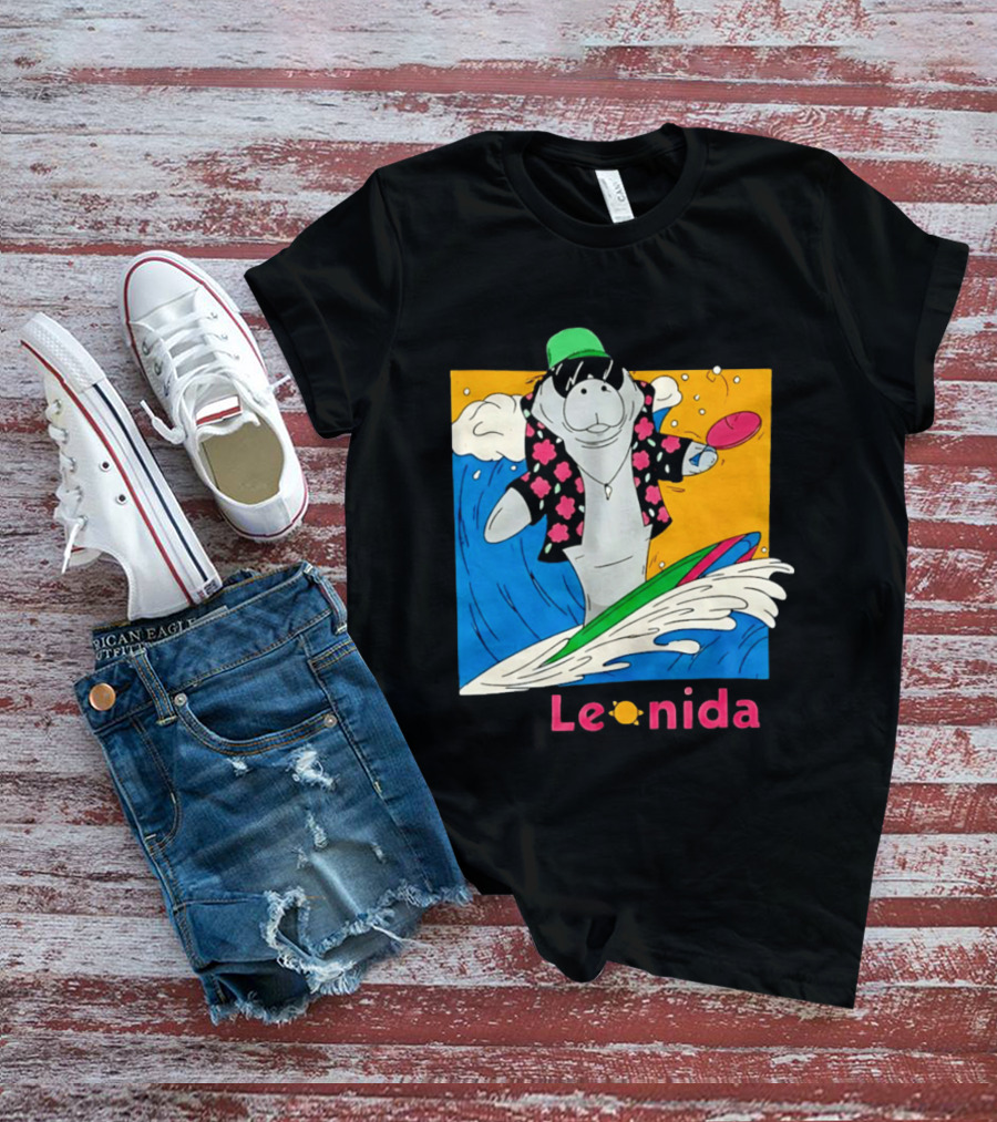 Leonida Surfing Manatee Tropical Beach Fun T-Shirt