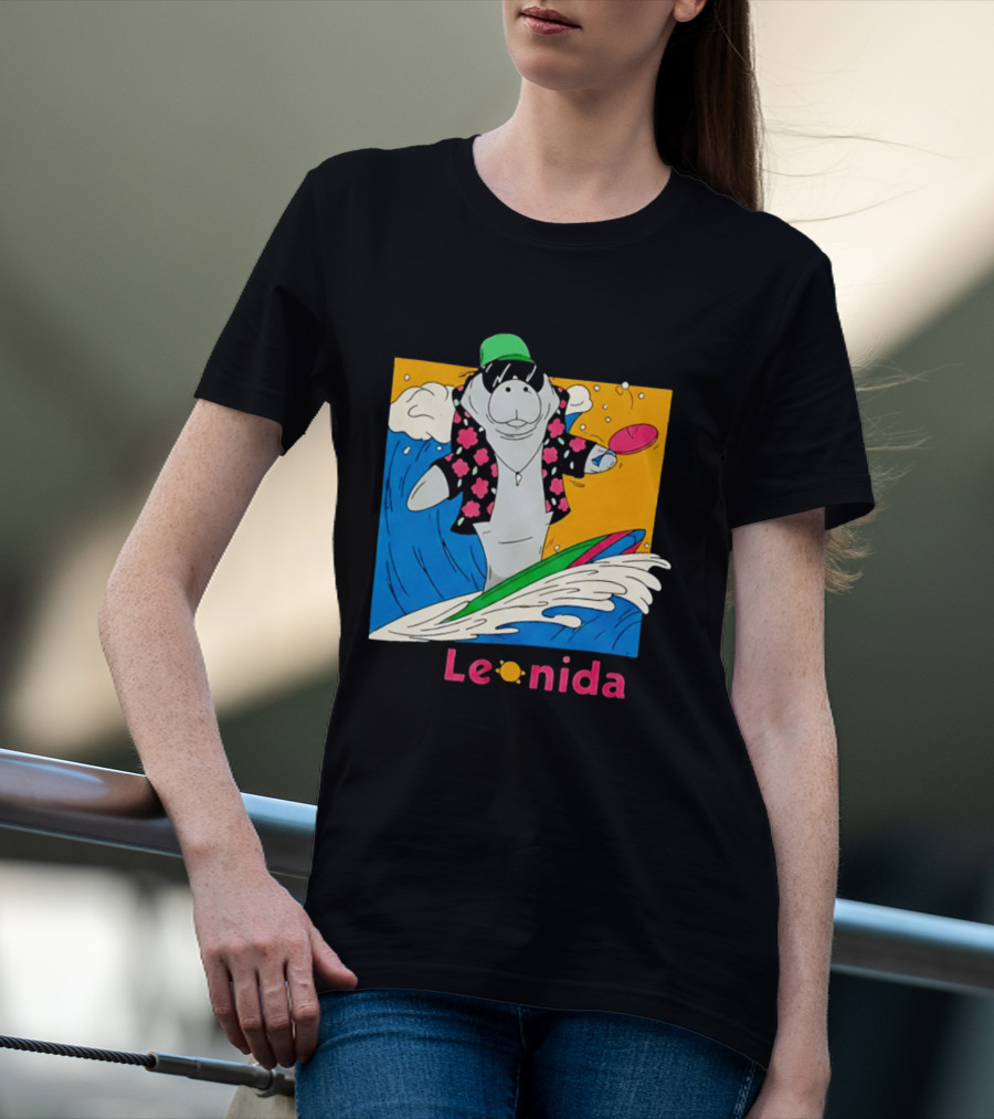 Leonida Surfing Manatee Tropical Beach Fun T-Shirt