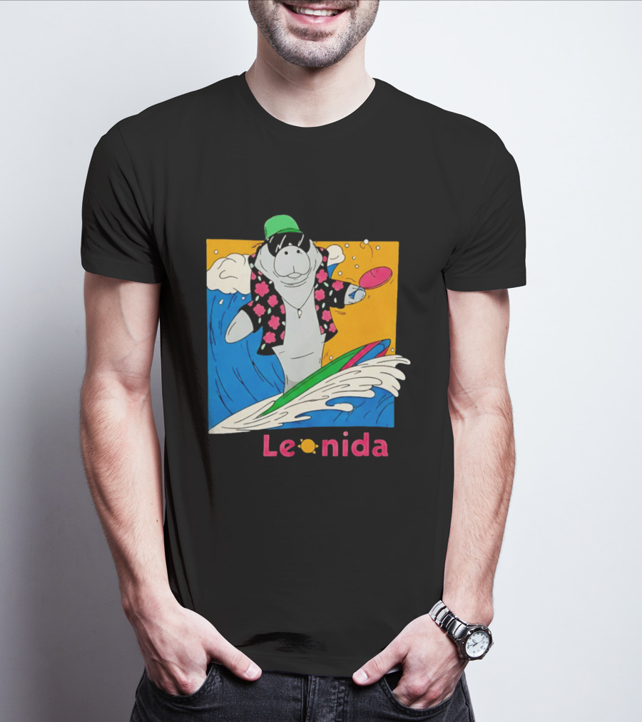 Leonida Surfing Manatee Tropical Beach Fun T-Shirt
