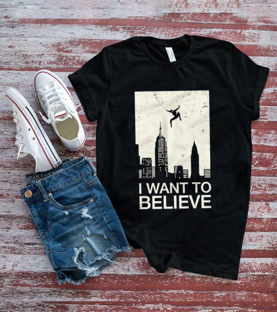 Friking I Want To Believe Swinging Hero Cityscape T-Shirt