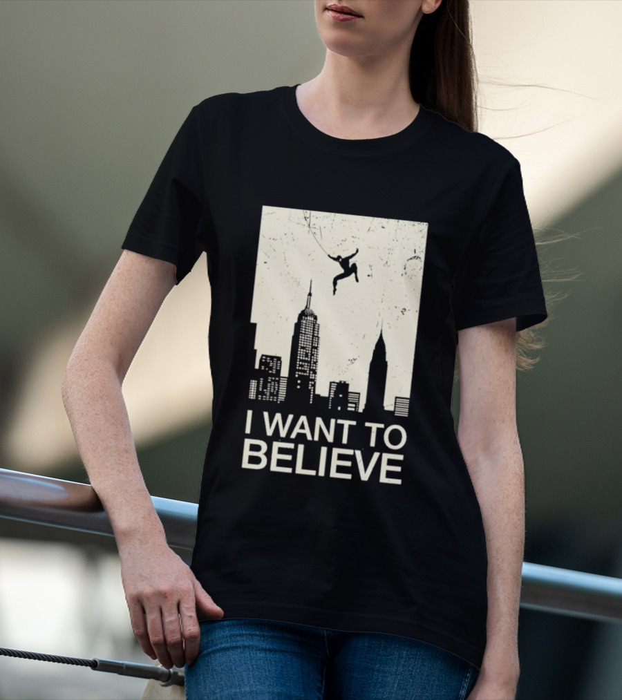Friking I Want To Believe Swinging Hero Cityscape T-Shirt