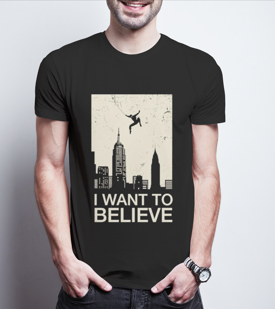 Friking I Want To Believe Swinging Hero Cityscape T-Shirt