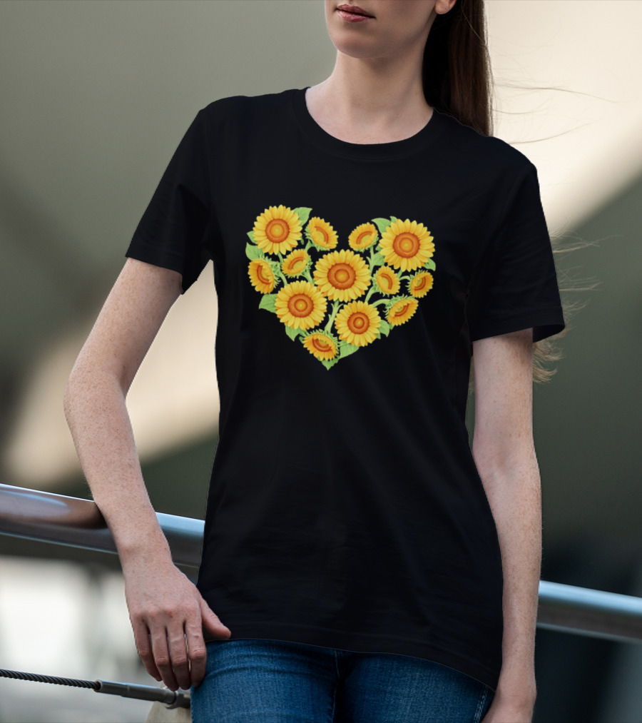 Sunflower Heart Shaped Floral Arrangement Nature T-Shirt