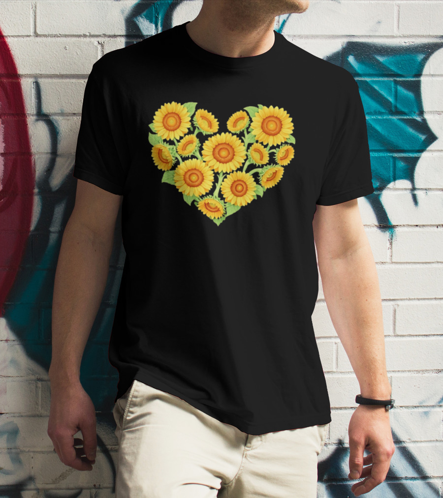 Sunflower Heart Shaped Floral Arrangement Nature T-Shirt