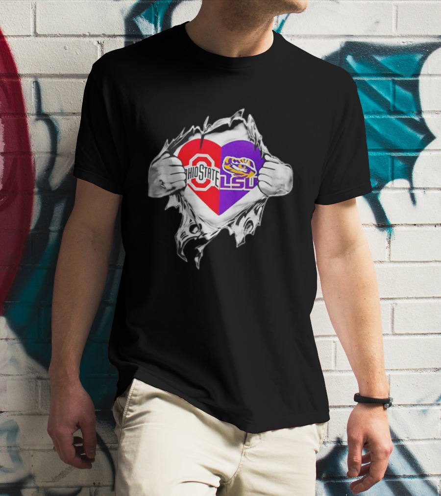 Ohio State LSU Heart Ripped Open Fan T-Shirt
