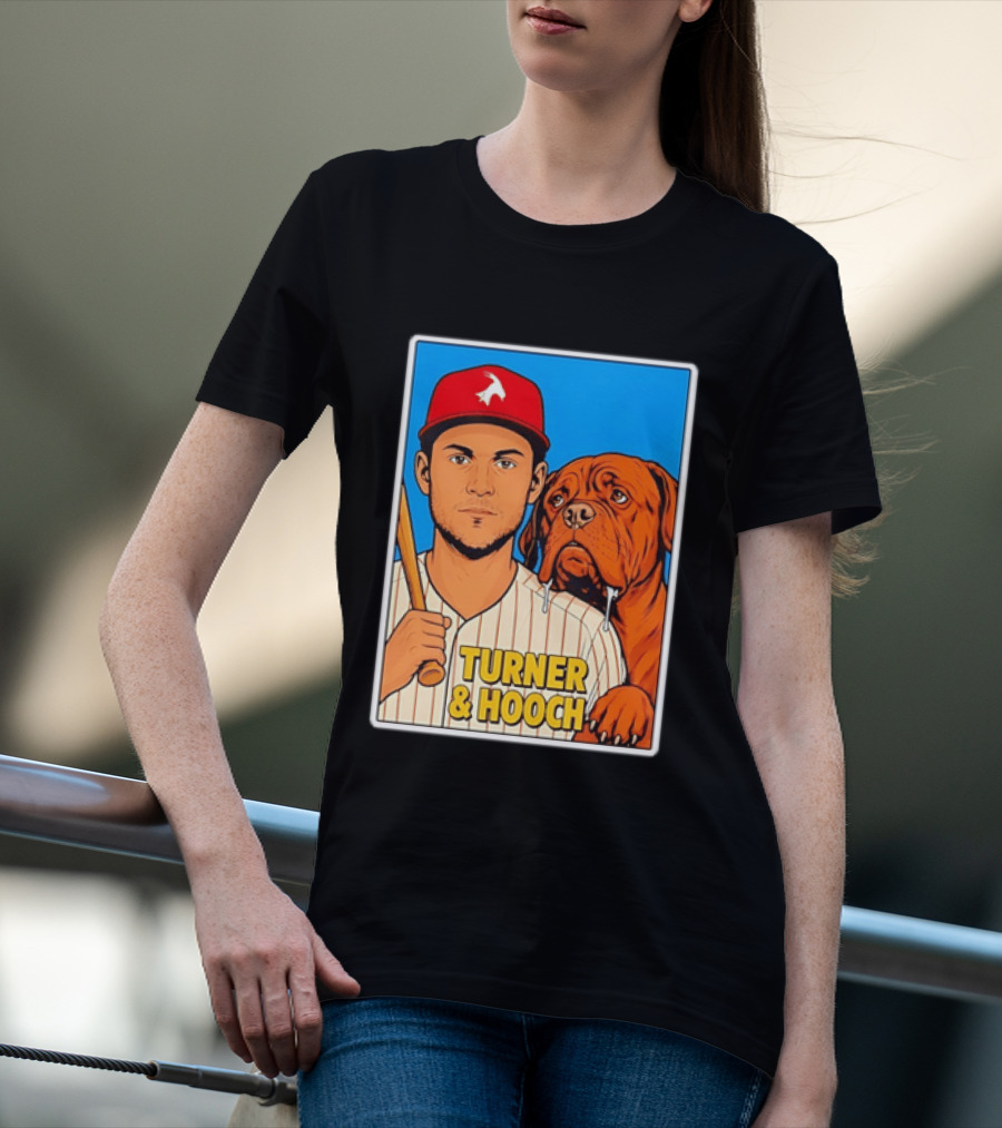 Philadelphia Phillies Trea Turner And Hooch Baseball Retro Illustrated Print T-Shirt