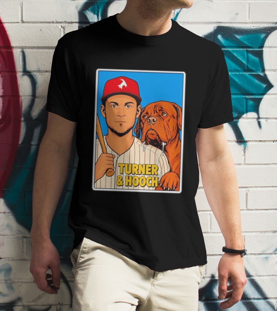 Philadelphia Phillies Trea Turner And Hooch Baseball Retro Illustrated Print T-Shirt
