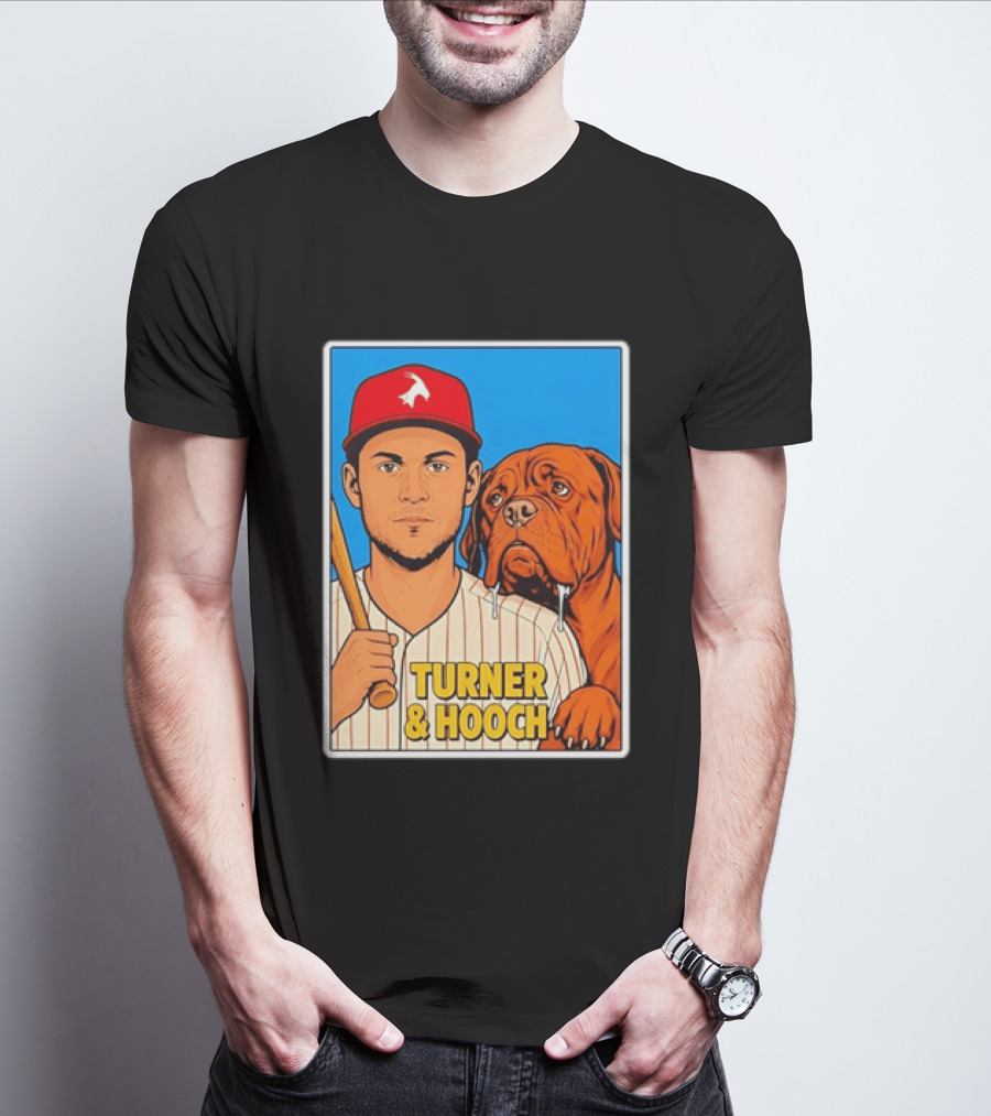 Philadelphia Phillies Trea Turner And Hooch Baseball Retro Illustrated Print T-Shirt