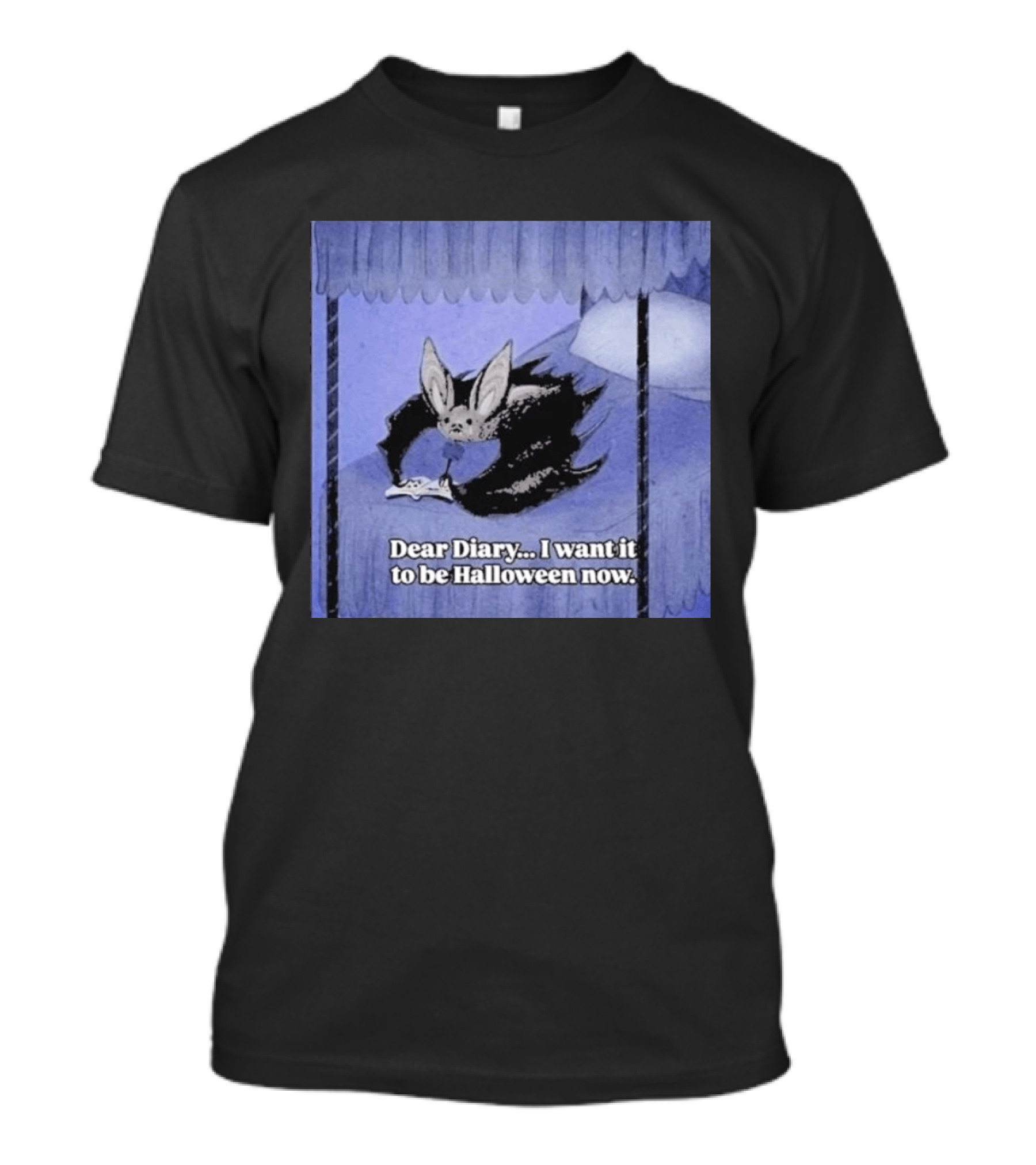 Dear Diary I Want It To Be Halloween Now Bat Creature Bed Scene T-Shirt